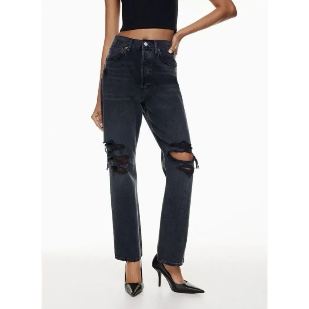 AGOLDE 90’s High Rise Straight Legs Jeans Size 25 Black Wash Distressed